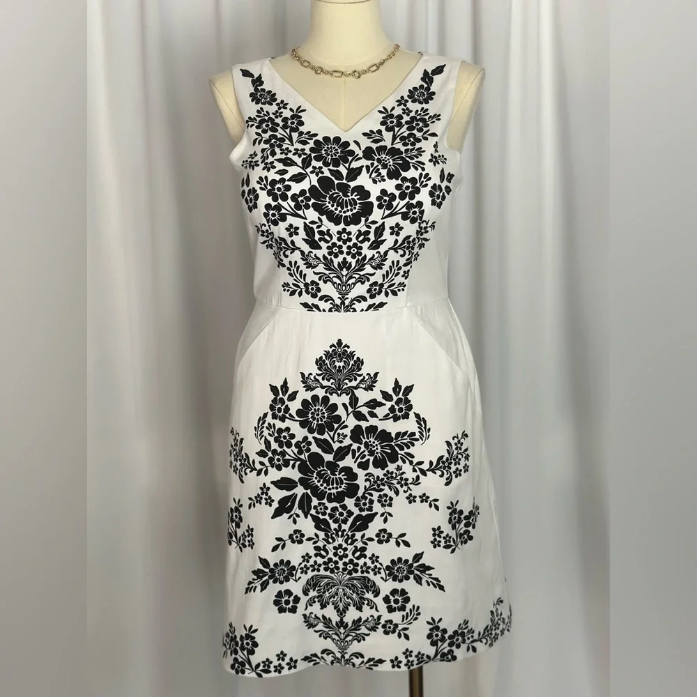 London Times V-Neck Sleeveless Floral Print Dress (1008)